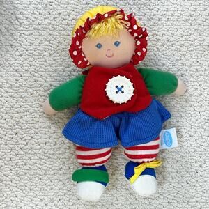 Vintage Eden Baby Doll Plush Primary Colors Learning Toy Button Tie Rattle 10"